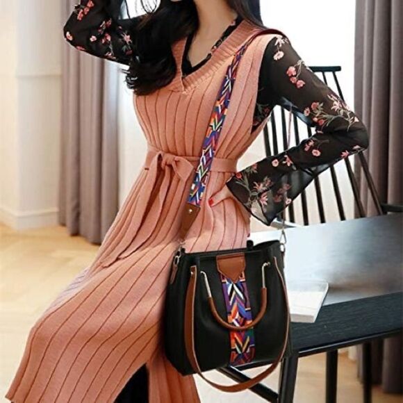 GRACE FASHION Women’s 4 in 1 PU Leather Handbag in Black Multi - Picture 7 of 12